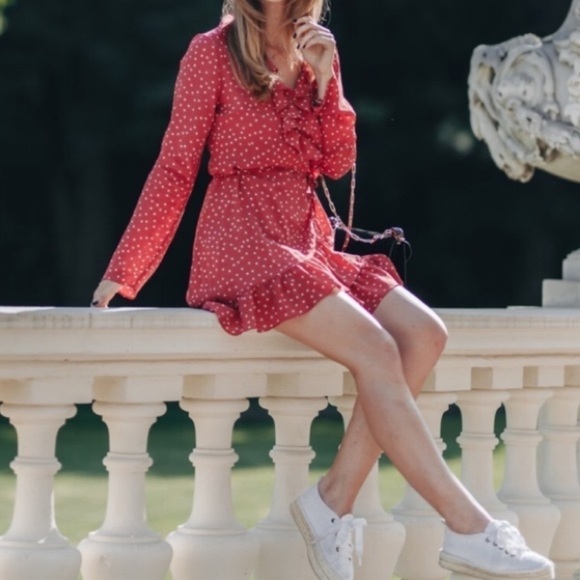 REALISATION PAR Red Alexandra Star Print Ruffle Long Sleeve Wrap Mini Dr… - Picture 8 of 14